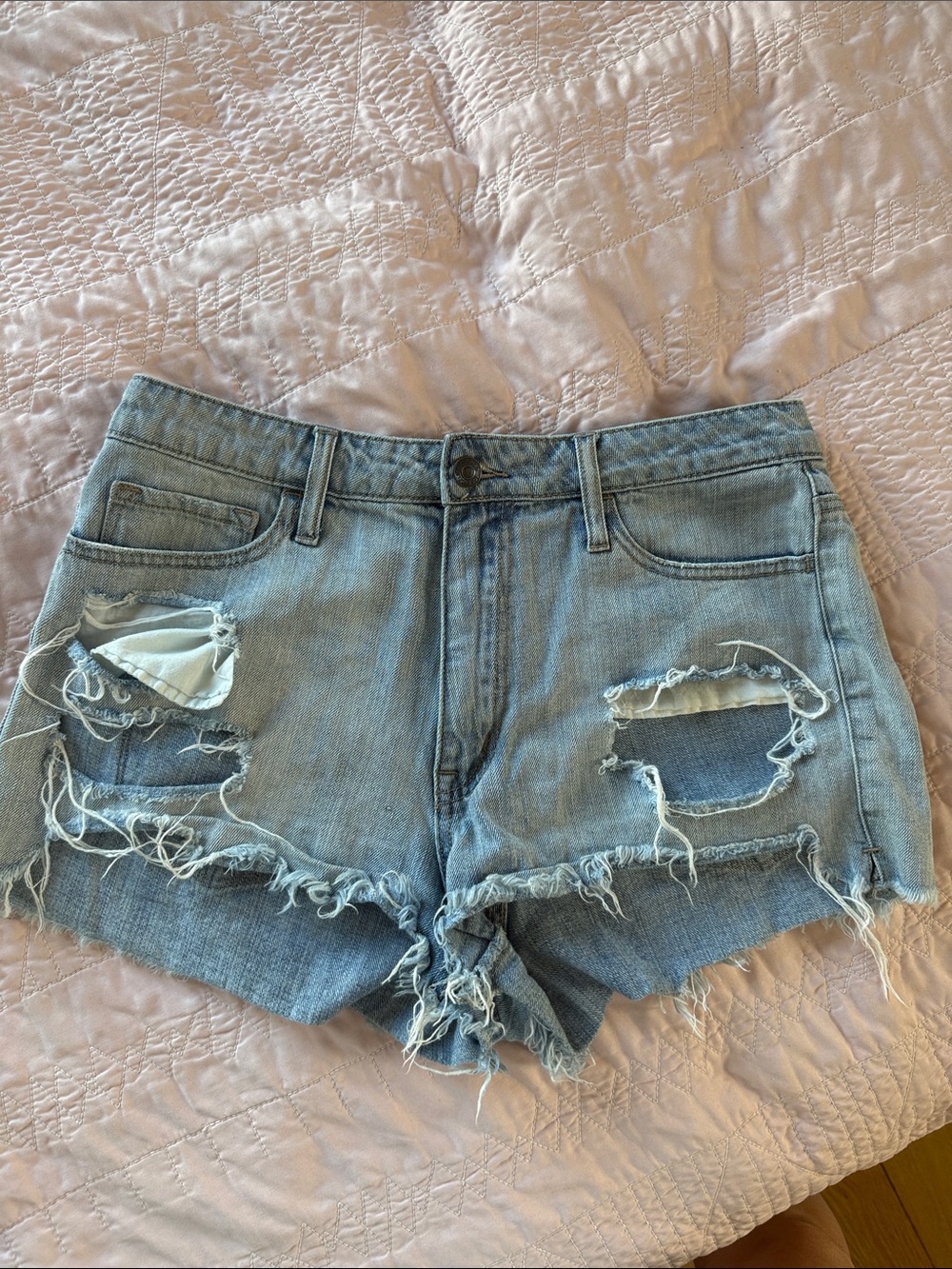 Light Blue Distressed Denim Jean Shorts - Women's Frayed Hem